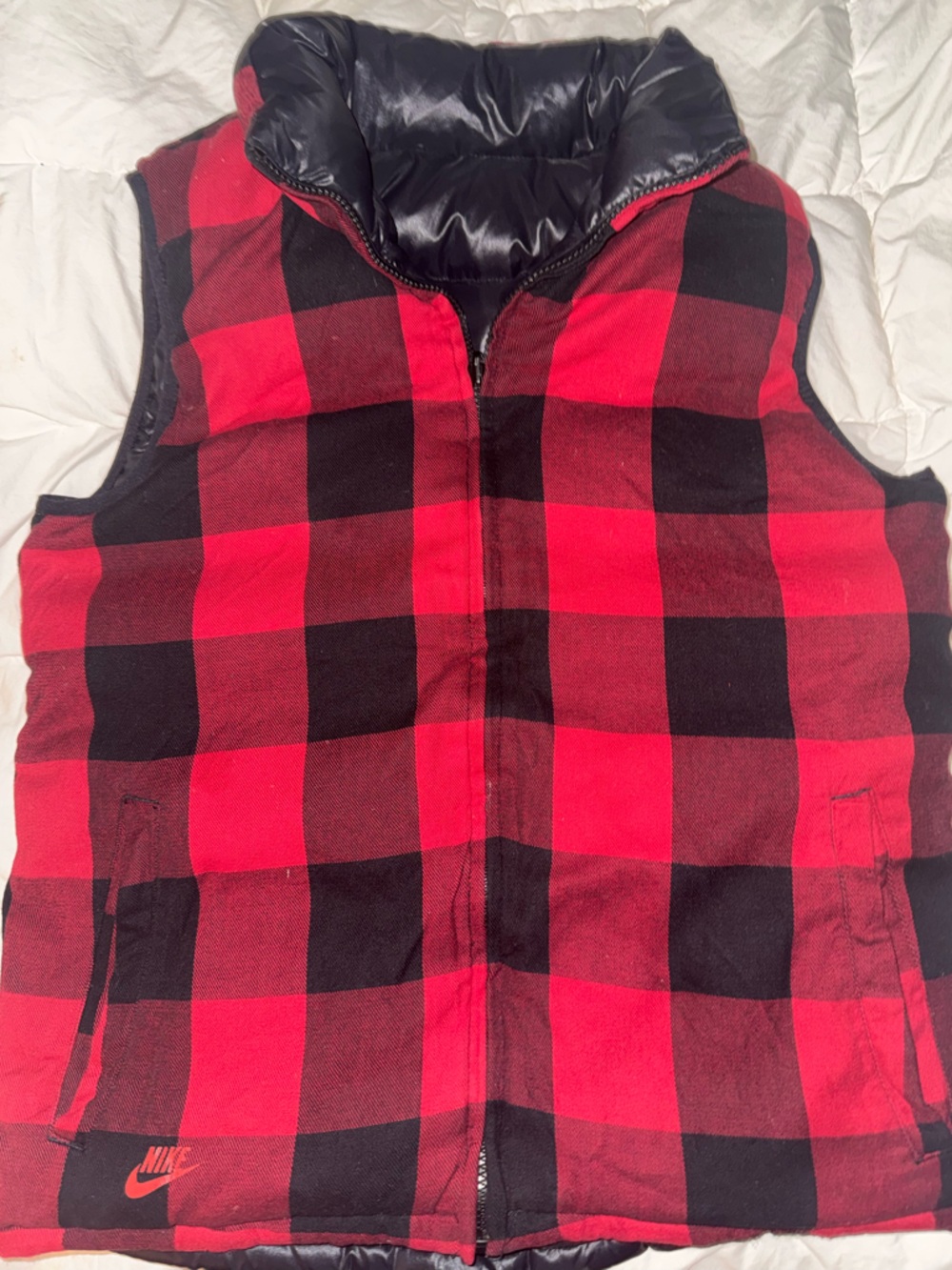 Vintage Nike Red and Black Buffalo Plaid Puffer Vest